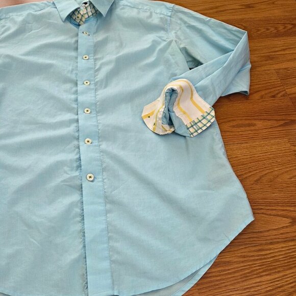 Robert Graham Shirt Men's Small Aqua Blue Long Sleeve Flip Cuff Button Up - Picture 3 of 13